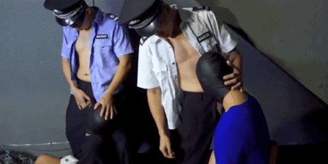 Bound young perp feeling the power of big police dick