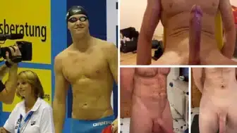 German Olympic swimmer Erik (stony) shows off his astronomically long white dick